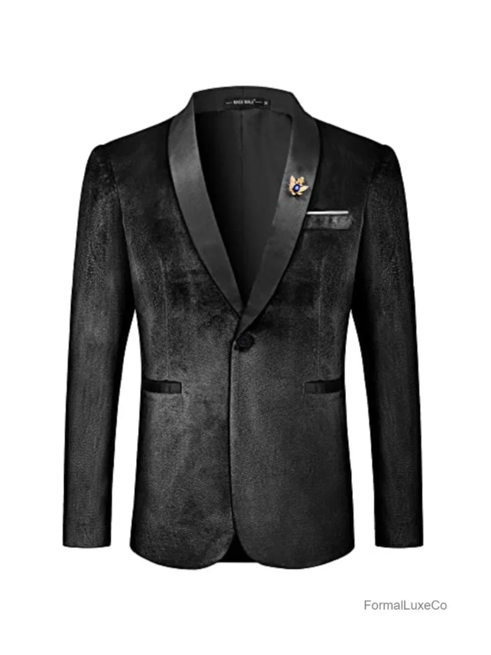 Men's Velvet Slim Fit Tuxedo Blazer Shawl Lapel One Button Wedding Prom Jacket